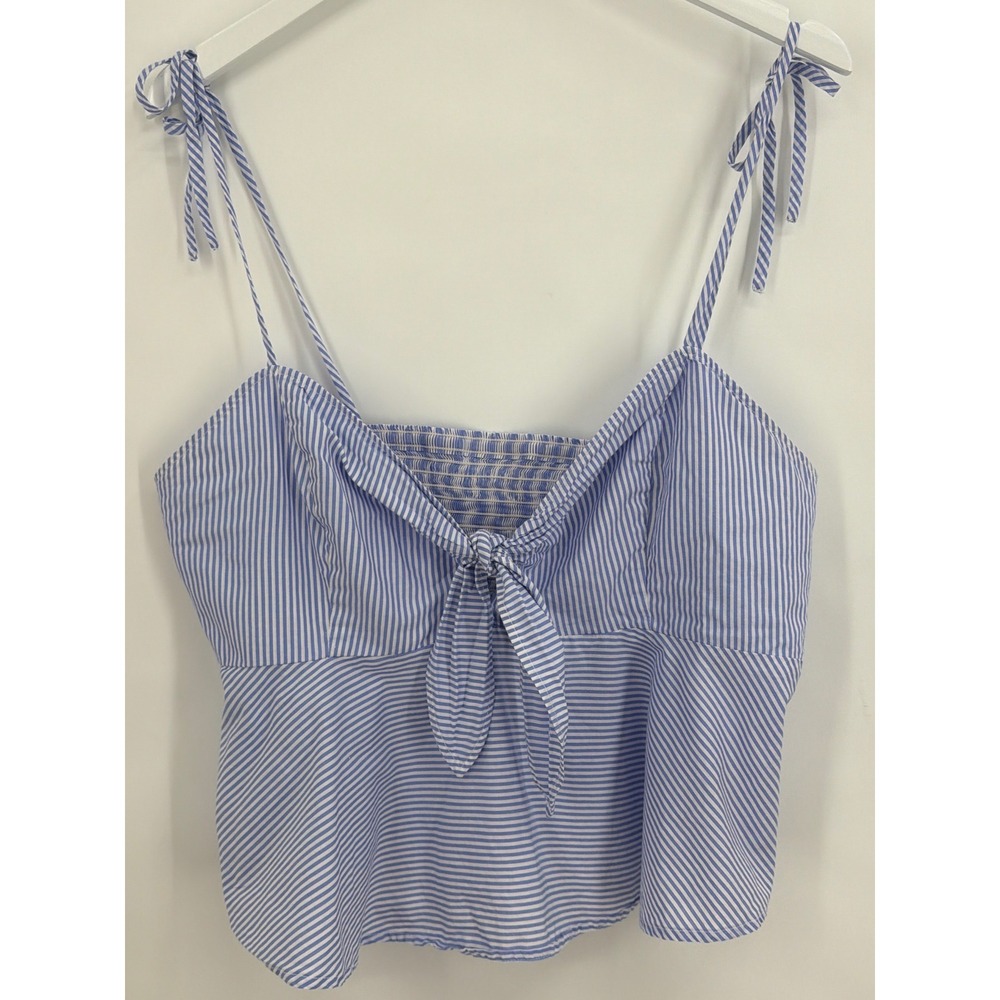 Maeve Anthropologie Blue White Striped Tie Front Camisole Top Sz 16 Smocked Back